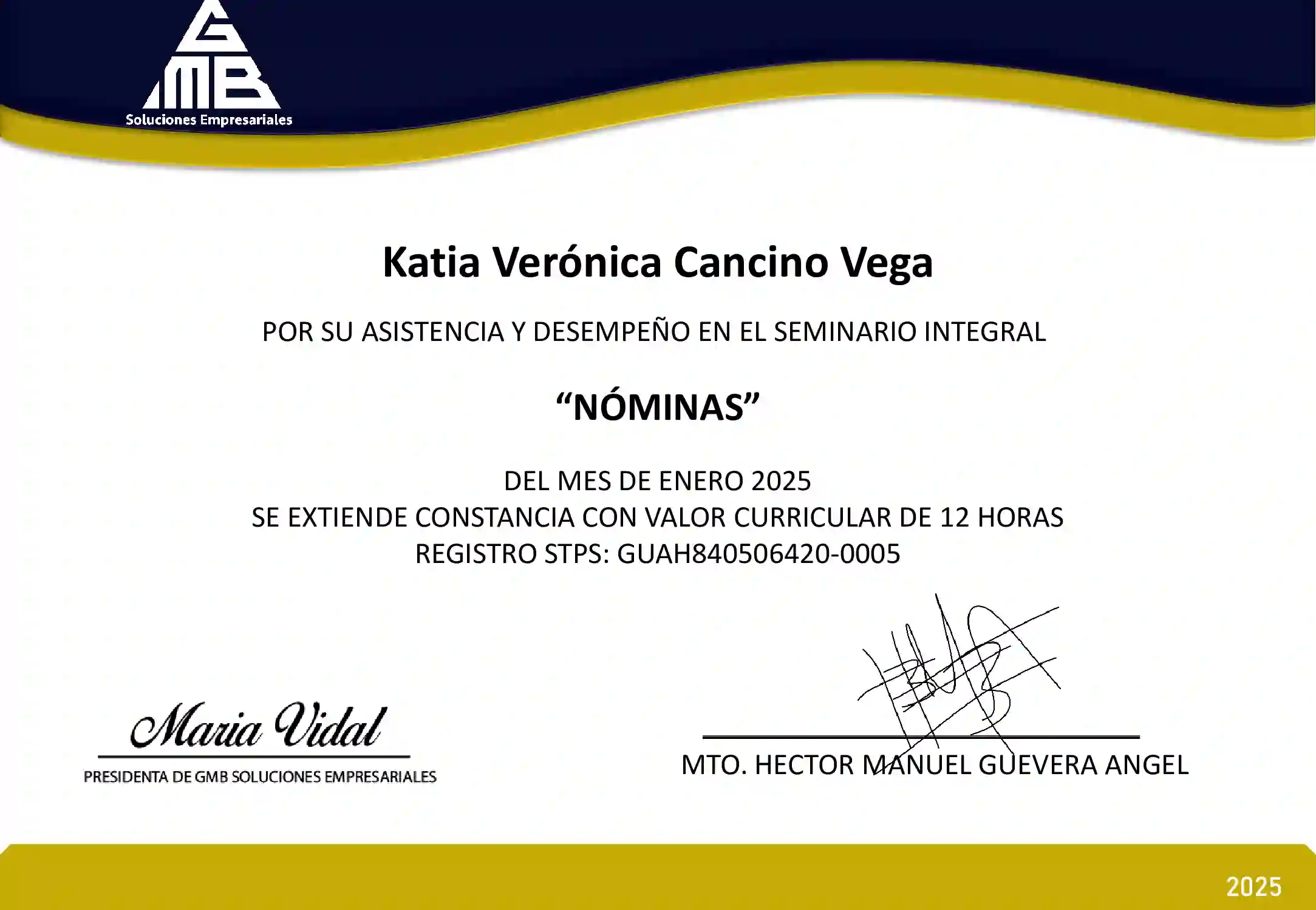 Constancia: Seminario integral de nóminas